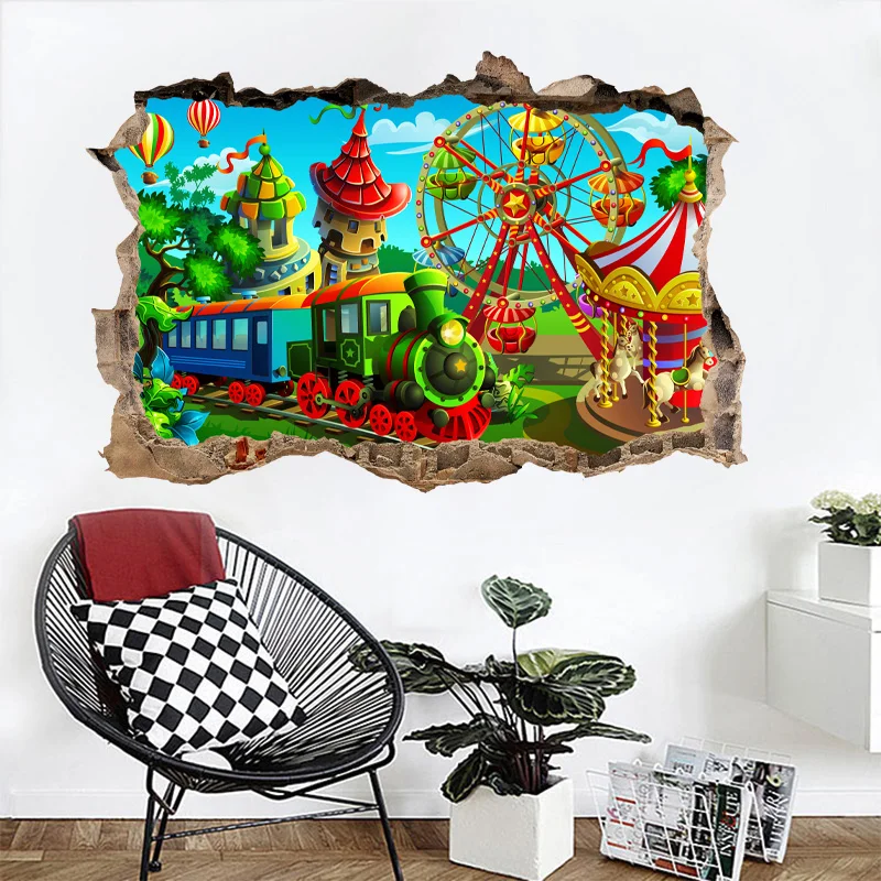 Amusement park carousel train ferris wheel broken wall home decoration wall sticker for bedroom safa background decor wall decal