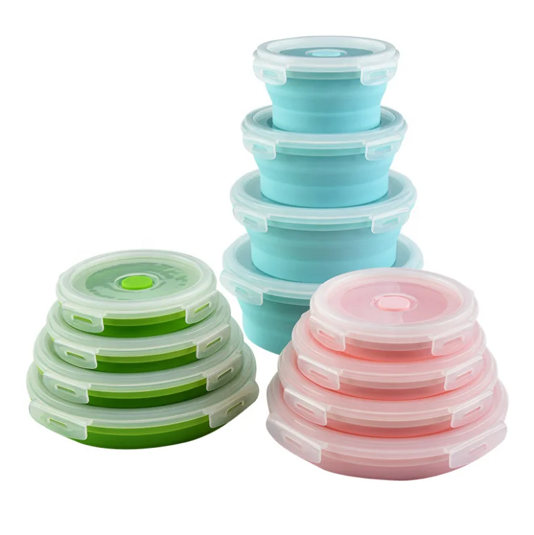 4 Pcs Bento Lunch Box Leakproof,Collapsible Silicone Lunch Box Picnic Food Container