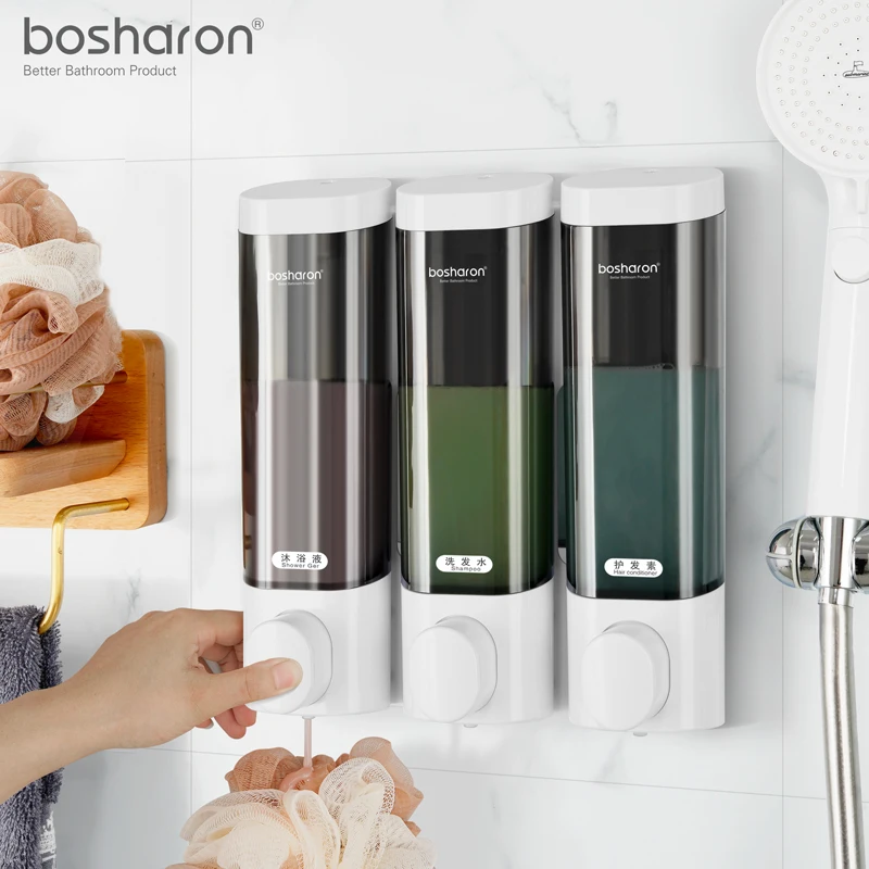 Bathroom Accessories Liquid Dispensers ABS plastic Set Factory Price 300ml*3 in 1 Kitchen wall mounted soap dispenser for hotels