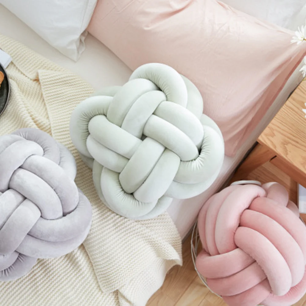 
Knot Floor Cushions Modern Pillow Knot Pillow Cushion Polyester Velvet Chunky Knot Pillow Cushion Ball Hollow Fiber Filled 
