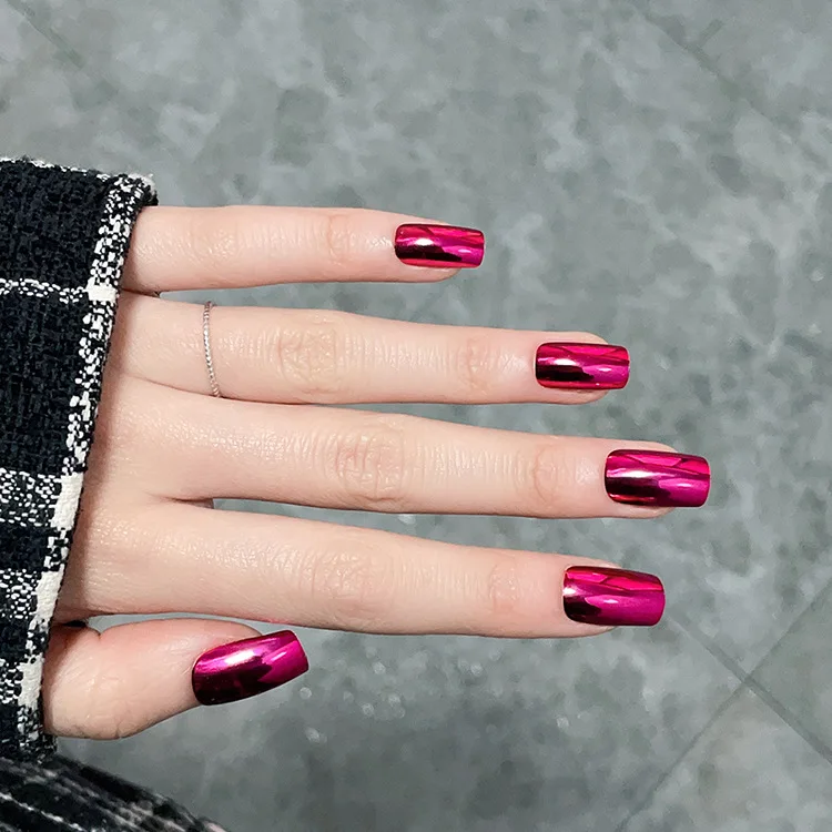 Customized Metal Mirror Medium Square Nails Salon Professional Products Press On Nails Artificial Nails