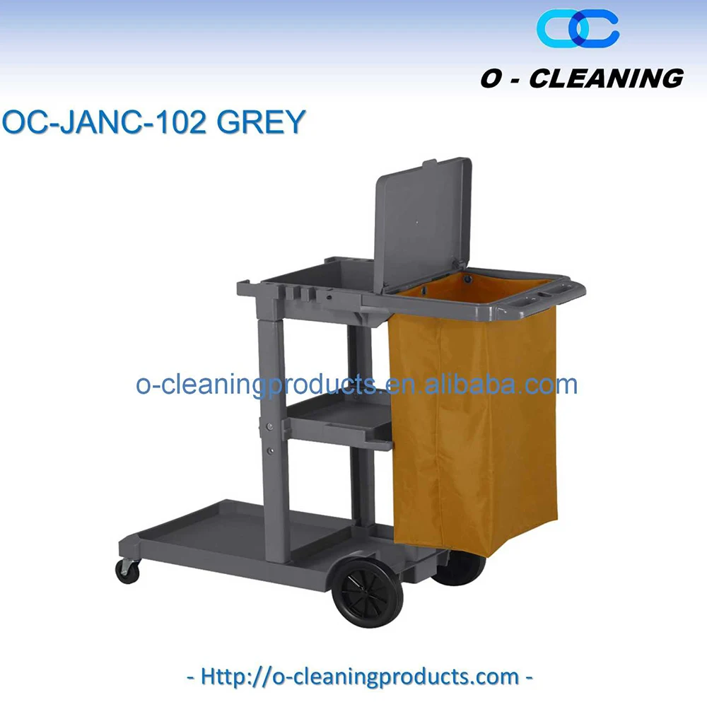 O-Cleaning 3-Shelf Commercial Hotel Janitorial Cleaning Cart,Wheeled Housekeeping Janitor Cart,Hand Push Rolling Utility Cart