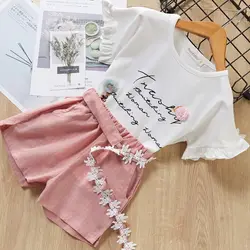 Летний комплект детской одежды с рисунком героев из мультфильмов; Детская одежда для маленьких девочек; Рубашка + шорты, костюм