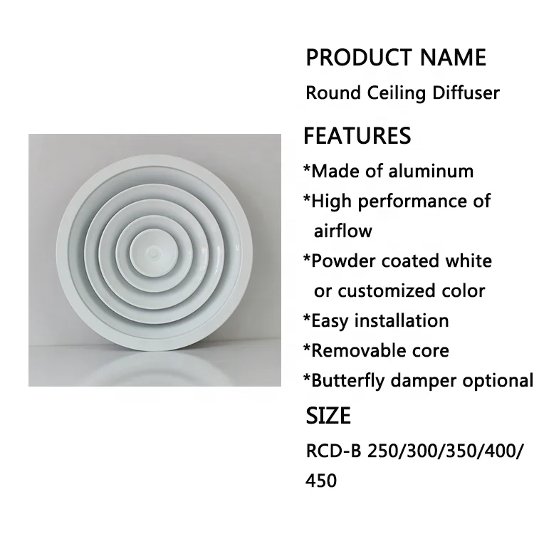 HVAC Ventilation Supply Aluminum Round Ceiling Air Circular Diffusers with Butterfly Damper