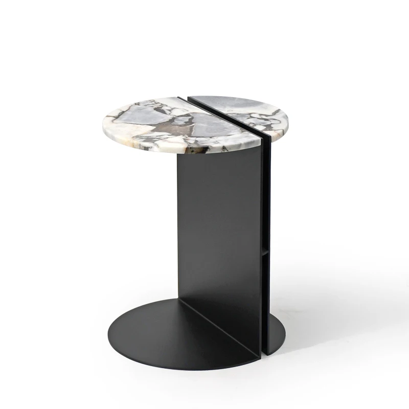 Modern nordic black natural stone metal coffee table milk tea shop living room round side table