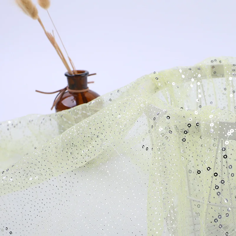 Width 150 cm Polyester Sequins beads Tulle Mesh Fabric Stars gilding embroidery net dress fabric for party wedding bridal skirt