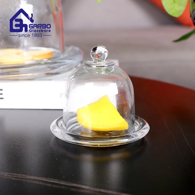3.7 inch small glass butter dish with dome