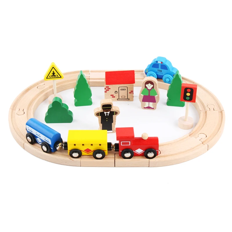 High Quality 32Pcs Wooden Train Set with Wood train and car,Excellent Wooden Urban Rail Transit Educational Toys for Kids