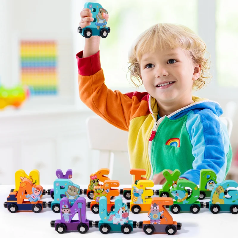 Montessori Educational Toys Magnetic Train Toys Assembled Magnetic Animal Number Wooden Magnetic Mini Train toys Set