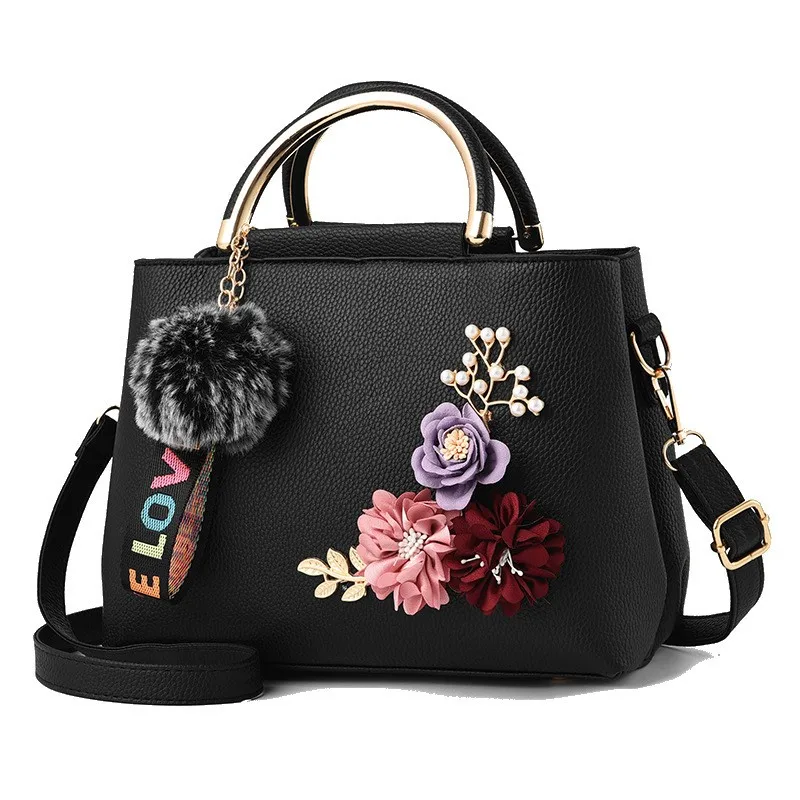Vintage Trendy Cute Flowers Faux Leather Shoulder Bag Handbags for Girls
