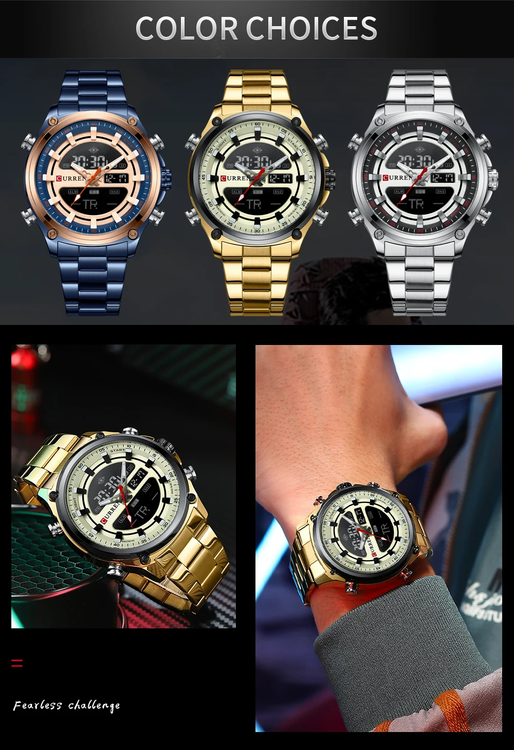 CURREN Top Brand Mens Watches Waterproof Male Watch LED Quartz Digital Sport Wrist Watch Male Relogio Masculino