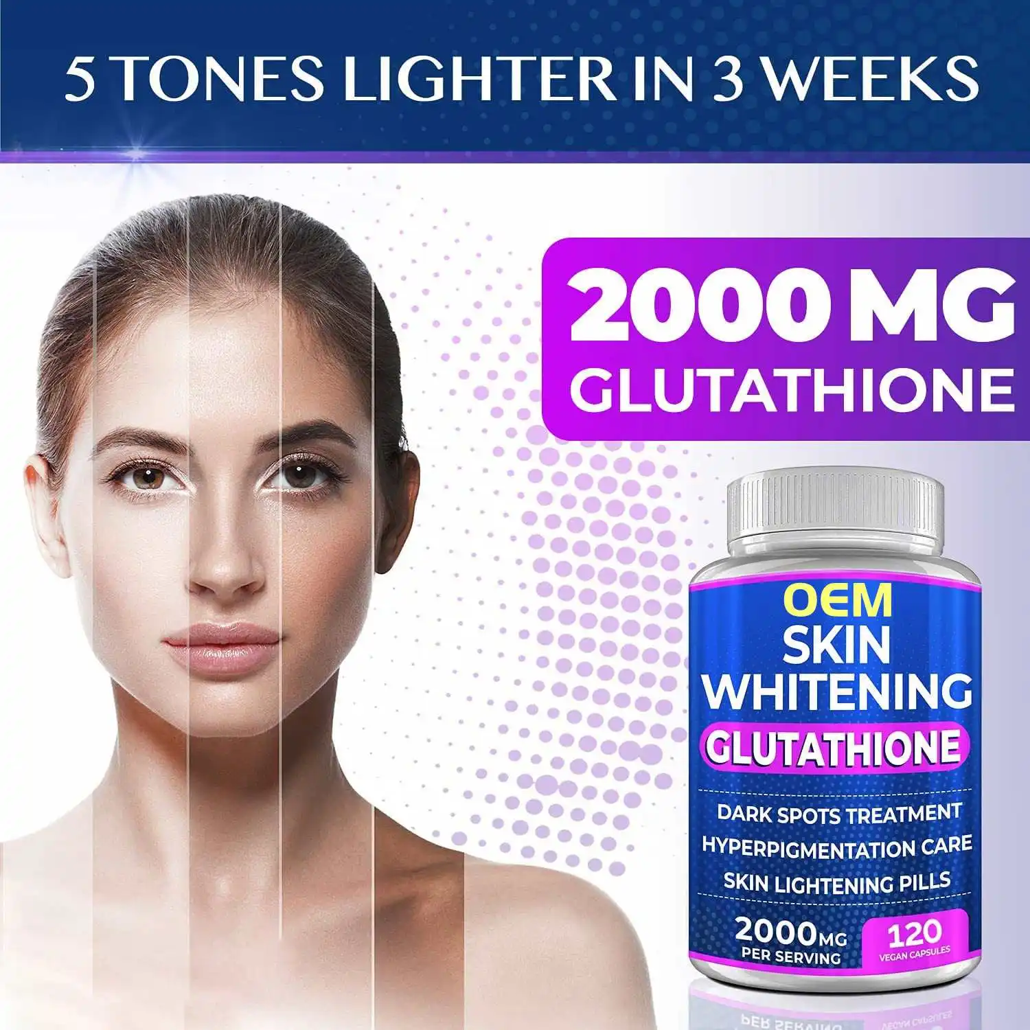 Private Label Vegan Vitamin C Collagen Skin Brightening L-Glutathione Capsules Pills
