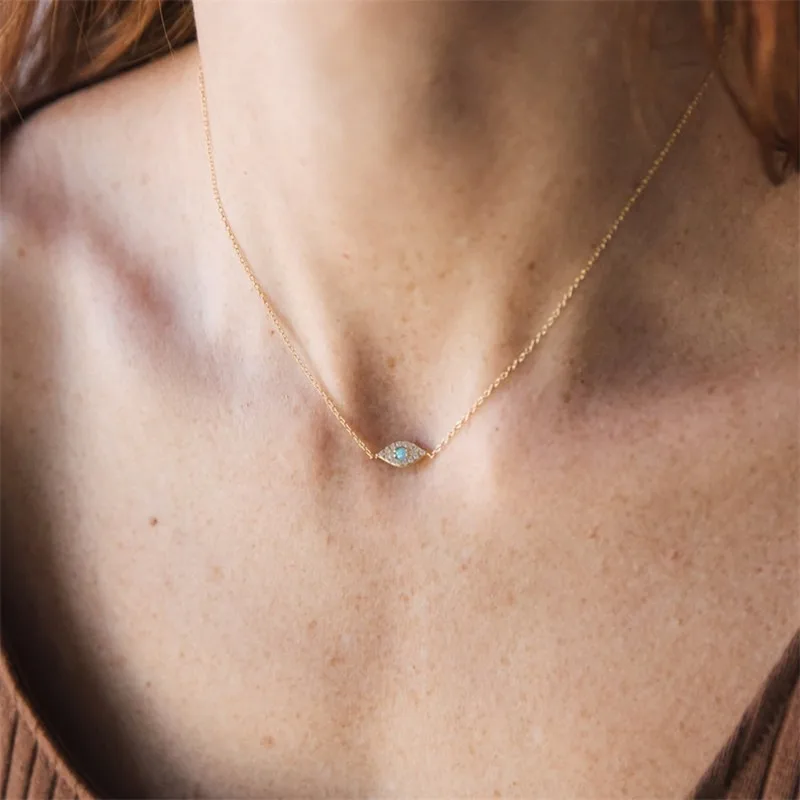 Hot Selling Natural Opal Blue Eye Collarbone Necklace in Gold Fashion and Minimalist 14K Real Necklace Perfect Gift For her