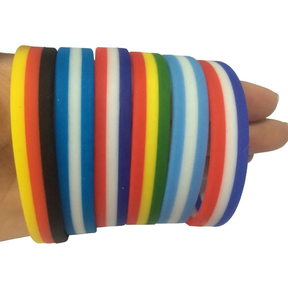 Customized Personalized Country Flag Layer Tricolors Strips Printing Sports Silicone Rubber Wristband Hand Bracelet Band