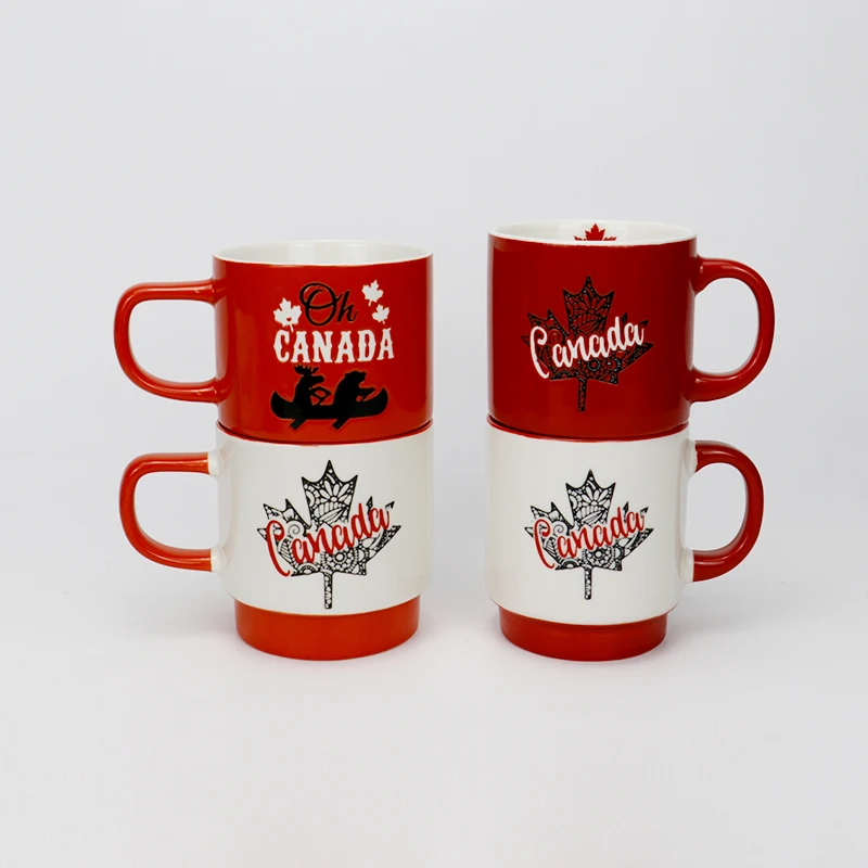 Custom Artistic Canada Souvenir ceramic milk coffee mug set country feature stacking ceramic cup