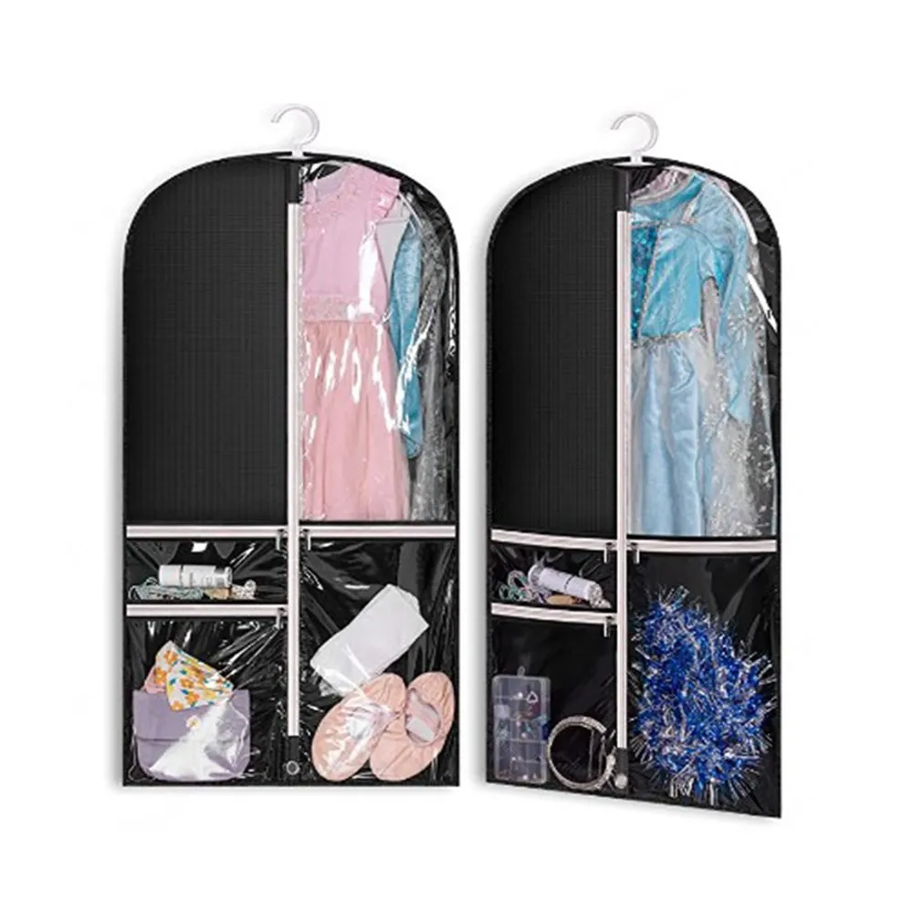 Black White Kids Costume Dance Garment Bag with 3 Clear Zipper Pockets for Suits Dress Dust Cover Travel Storage & Competitions