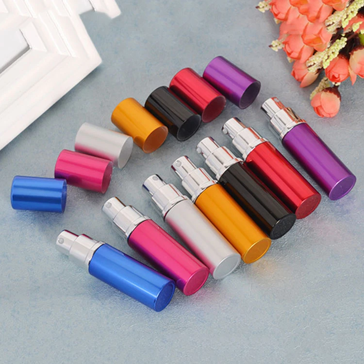 Empty cosmetic 7 colors 10ml mini portable pocket sized aluminum bottles refillable spray perfume atomizers wholesale