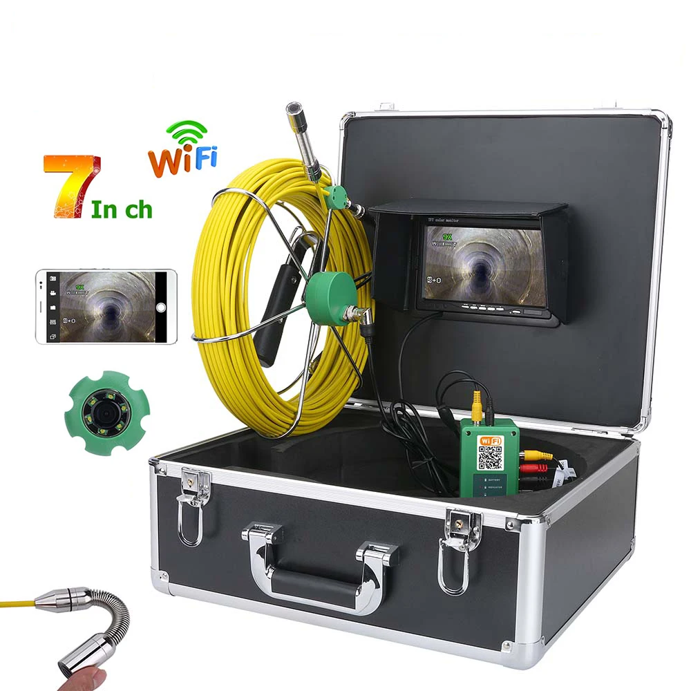 7 inch WiFi Wireless 22mm Industrial Pipe Sewer Inspection Video Camera System 20M 30M 40M 50M IP68 Waterproof 1200 TVL Camera