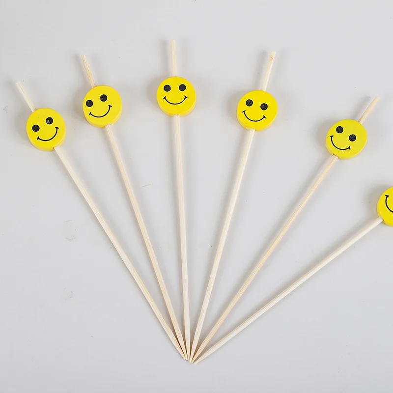 Оптовая продажа, одноразовые пищевые палочки с улыбающимся лицом, бамбуковые шампуры, палочки с принтом логотипа