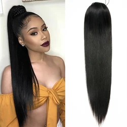 Grade 10A Water Wave Drawstring Ponytail Human Hair Brazilian With Afro Clip In Extensions 2 Combs Remy Natural Wavy Ponytail