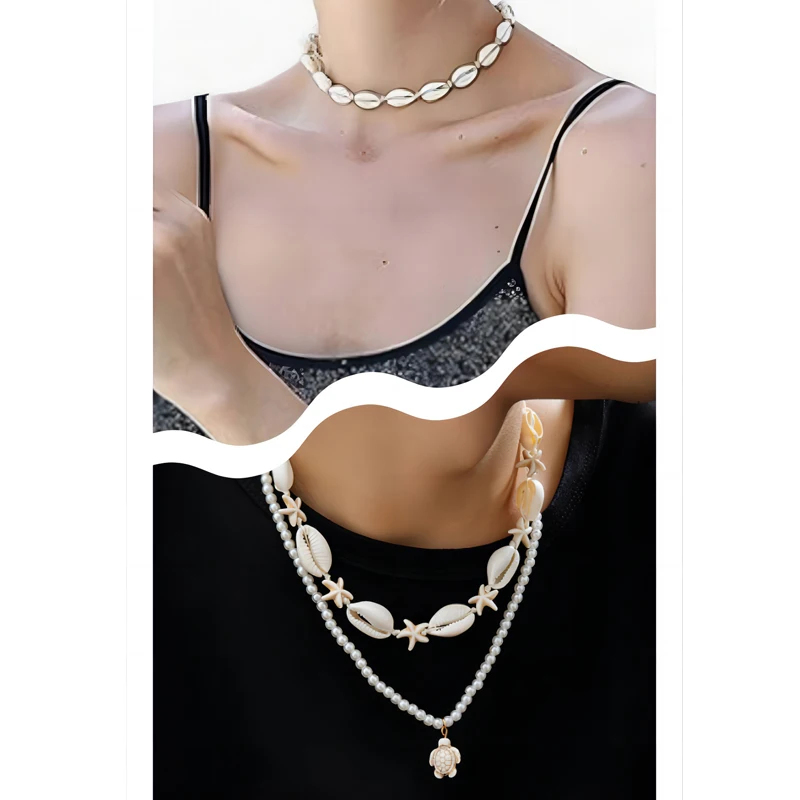 Boho woven cotton cord adjustable natural shell choker necklace for women men beach travel puka seashell beaded jewelry