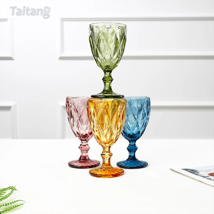 Colorful Goblet Vintage Style Green Color Drinkware Tall Glass Party Wedding Glassware