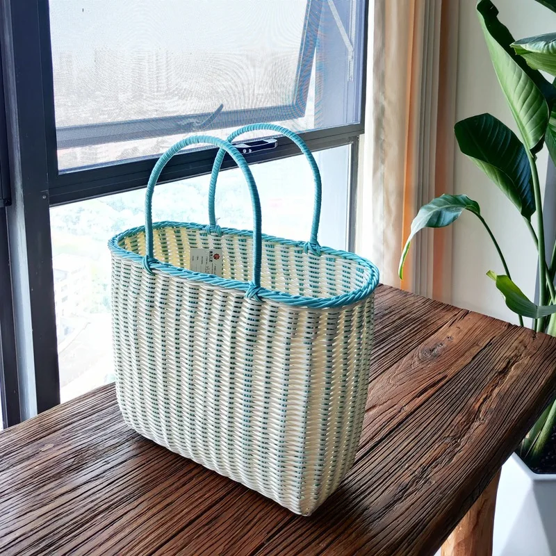 Portable Rattan Hand-woven Colored Shopping Basket Flower Desktop Storage Basket