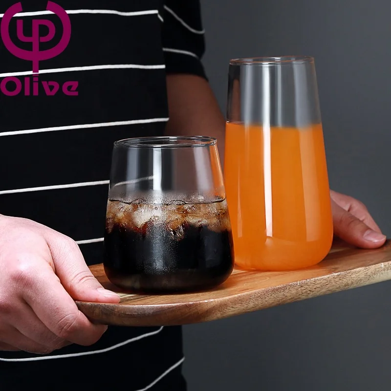 Large Capacity Home Bar Party Transparent High Borosilicate Glass Pot Belly Water Drop Drinking Milk Coffee Juice Water Glass