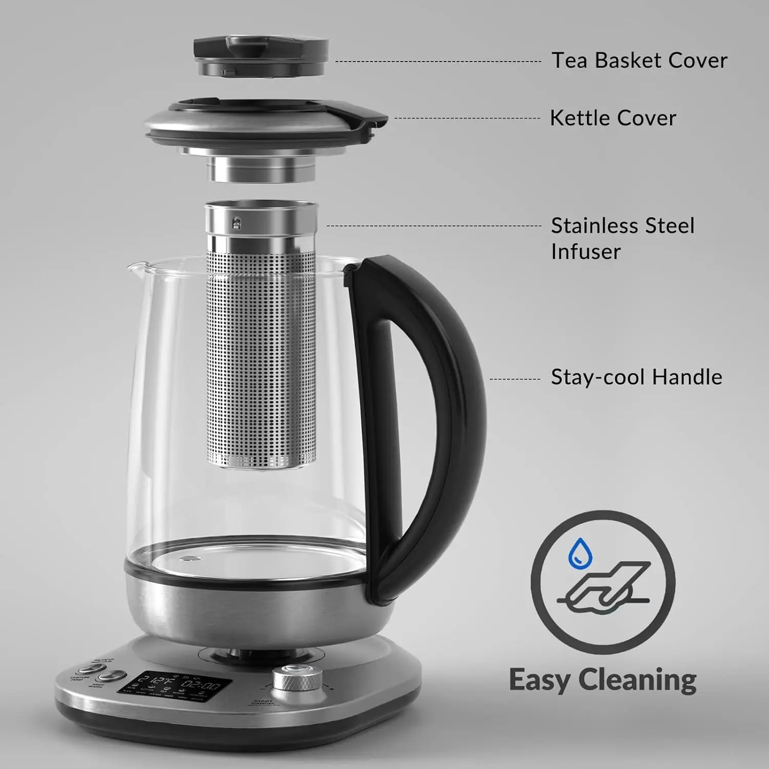 2 Hours keep Warm, 1.7 Liter Electric Kettles, 1200W, Glass and Stainless Steel electric kettle 1.7l