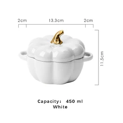 Creative design Pumpkin Shaped Ceramic Deep Pie Dish Bowl With Double Ears And Lid