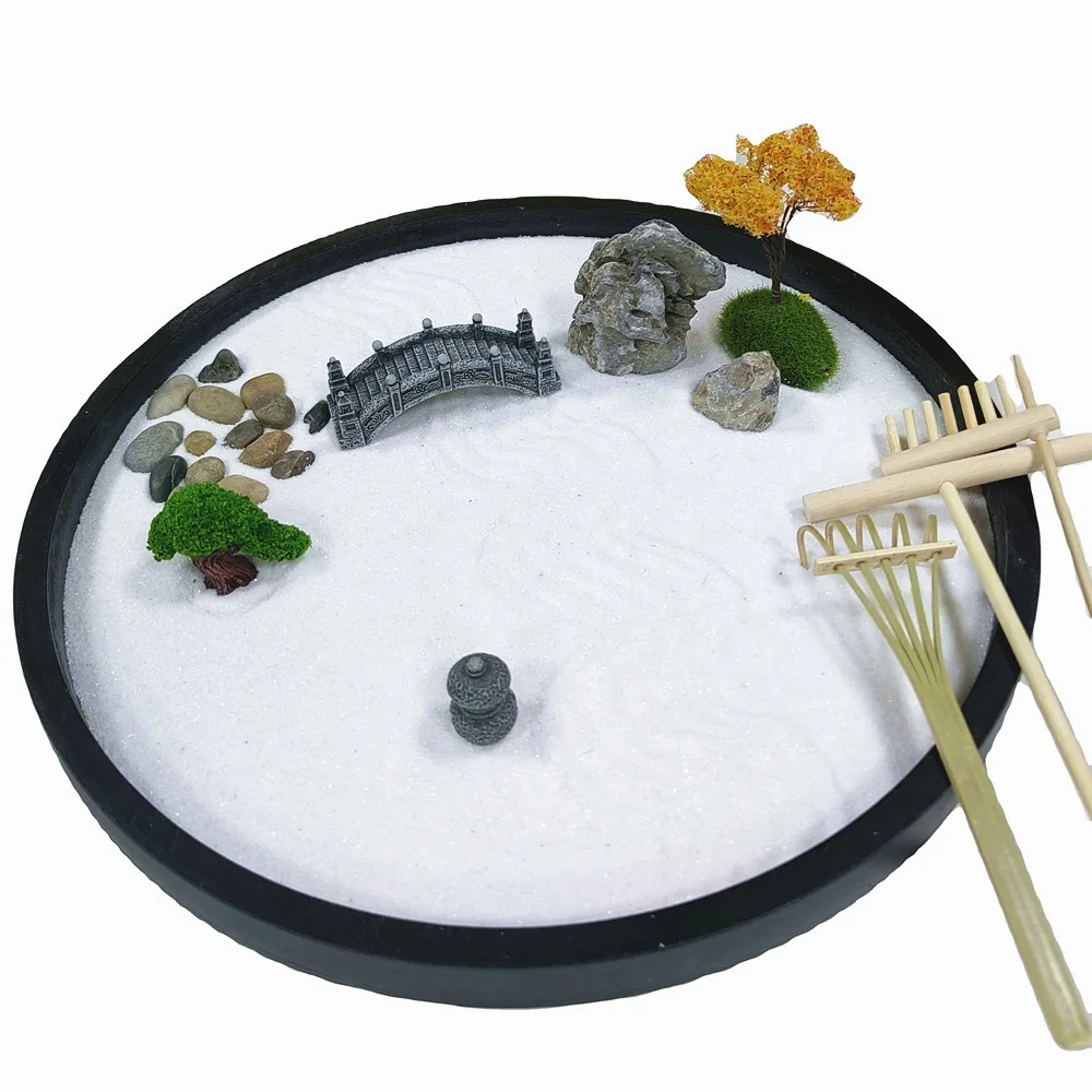 Japanese Zen Garden Desk Accessory Set Mini Home Decor with Sand Artificial Bonsai Tree Rocks Rakes for Room Use