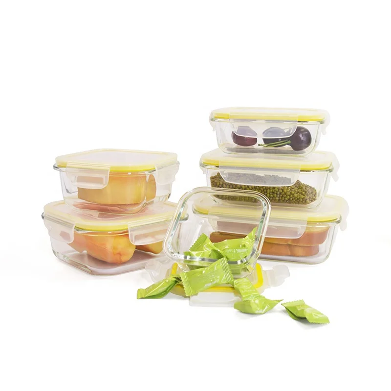 10 Piece Glassware Meal Prep Storage Bento Glass Lunch Bowl Box Glass Food Container Set with Airtight Lid