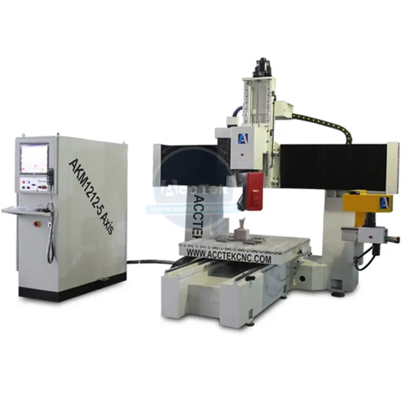 China 5 axis cnc router heavy duty cnc milling machine AKM1212-5A with Italian Hiteco 12kw 5axis spindle