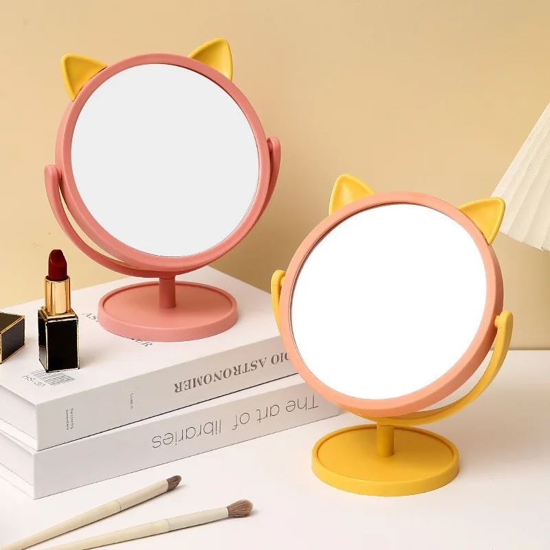 Wholesale desktop cartoon mirrors for women, portable dormitories, student cat ear dressing mirrors, minimalist makeup mirrors