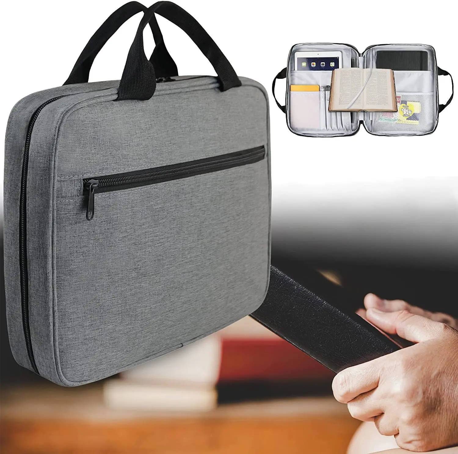 Extra Large Bible Cover Carrying Book Case Bible Protective with Handle and Zippered Pocket Perfect Gift for Men Women