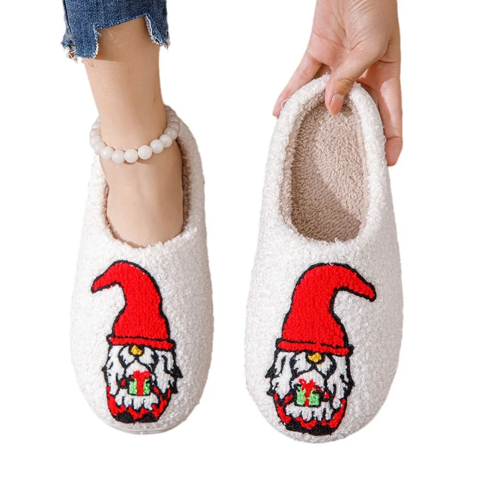 Winter cute warm home indoor fuzzy plush cotton  gingerbread reindeer Santa nightmare before christmas slippers for women men