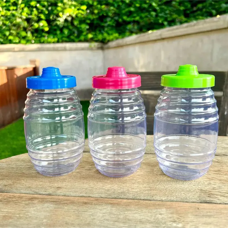 32oz Plastic Traditional Mexican Mini Vitrolero Barrel Shaped Cups with Colorful Leak proof Lids Straws included