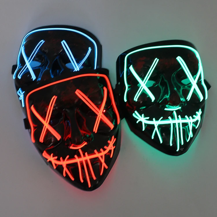 Halloween Neon LED Mask Party Costume Purge Masks scary horror mask Cosplay Costume EL DJ Party Light Up Mascara Glow