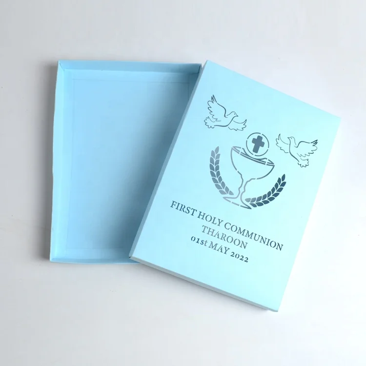 Custom baptism box laser cut cross first holy communion invitation