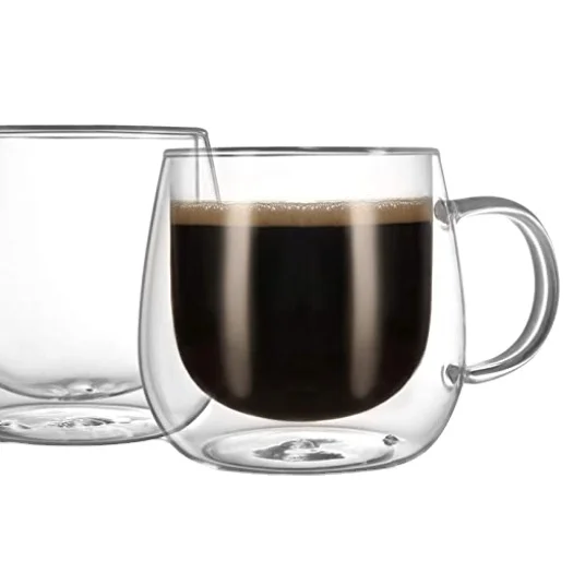Eco-friendly Insulated Reusable Fancy Cheap Handmade Pyrex Clear Double Wall Glass Cappuccino Coffee Cups and Mugs