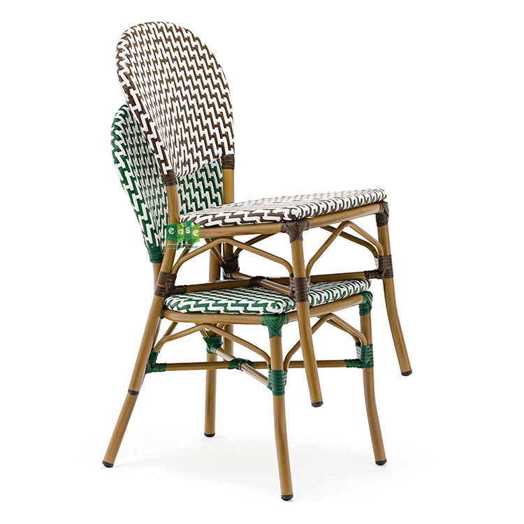(E1184) Outdoor wicker bistro metal chair paris style for cafe restaurant