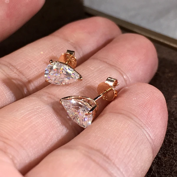 Fashion Jewelry 925 Siver Pear Stud Earring Women 18k Gold Plated Oval Heart Moissanite Earring