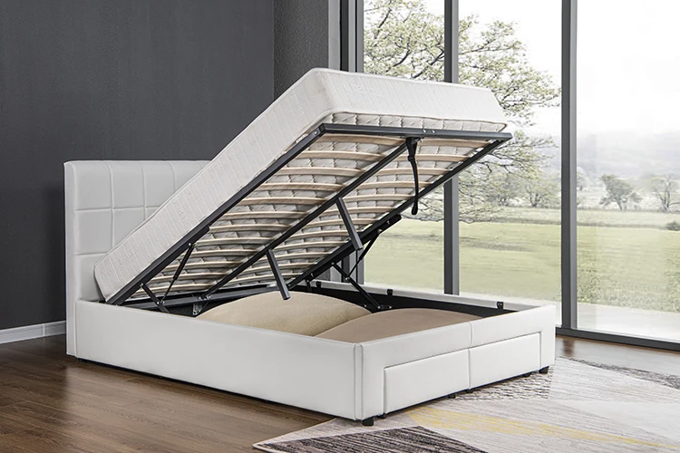 Willsoon Factory price king size double design wooden leather bed frame with storage Ottoman bed with drawers