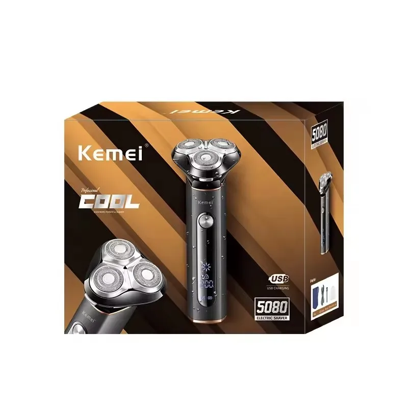 Kemei KM-5080 Professional 3D Floating Veneer Cutter Electric Shavers IPX7 Full-body Waterproof LCD Digital Display Rotary Razor