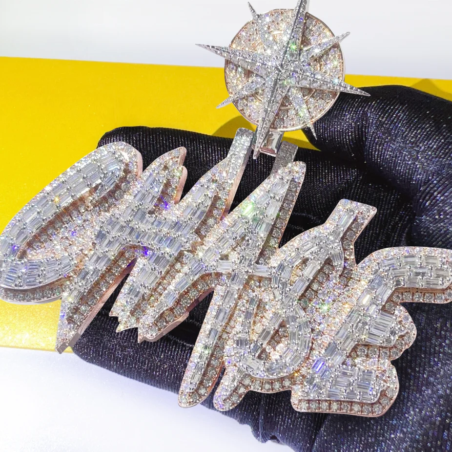 Guangzhou Shining Jewelry Rose Gold mix White Gold Name Letter Necklace Chain Hip Hop Custom Moissanite Pendant