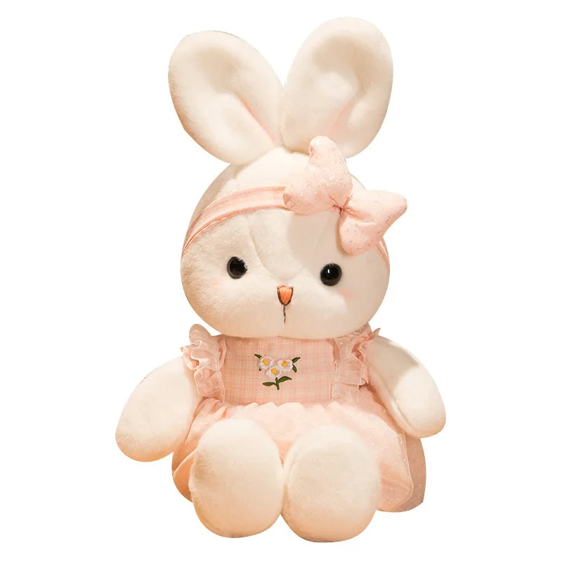 CE/ASTM Cute Daisy Bunny Plush Toy White Bunny Doll Pillow Wearing Skirt Bunny Doll Animals Toys