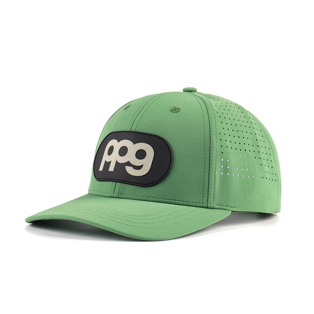 New Arrival Design Hydro Golf Hat with Custom Rectangle Rubber Patch Breathable Perforated Sport Baseball Cap for Walking Travel
