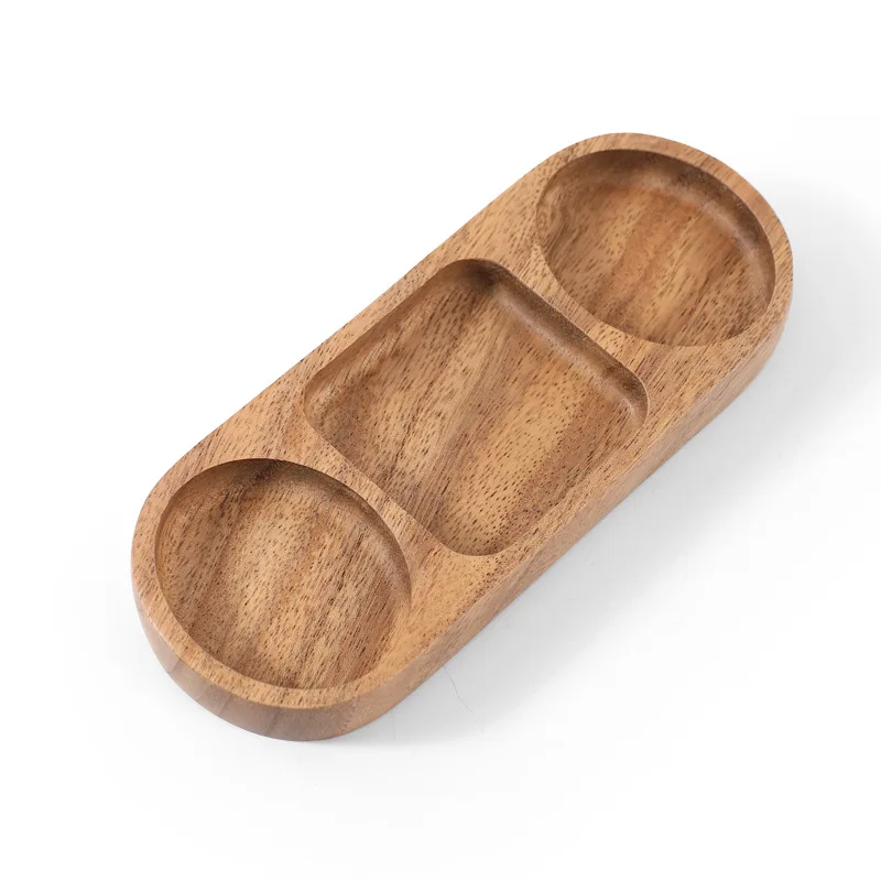 Wholesale Creative Multi-Compartment Acacia Wood Sauce Dish Korean Sauce Plate Food Tray Sauce