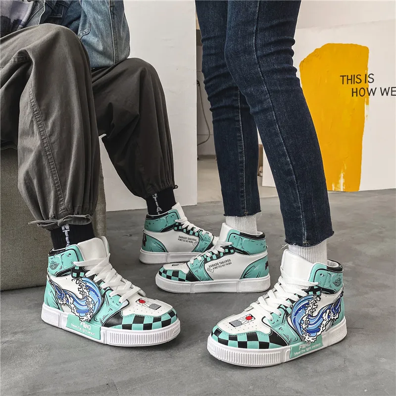 Wholesale High Top Ankle Sport Men Casual Shoes Skateboard Luxury Brand Anime