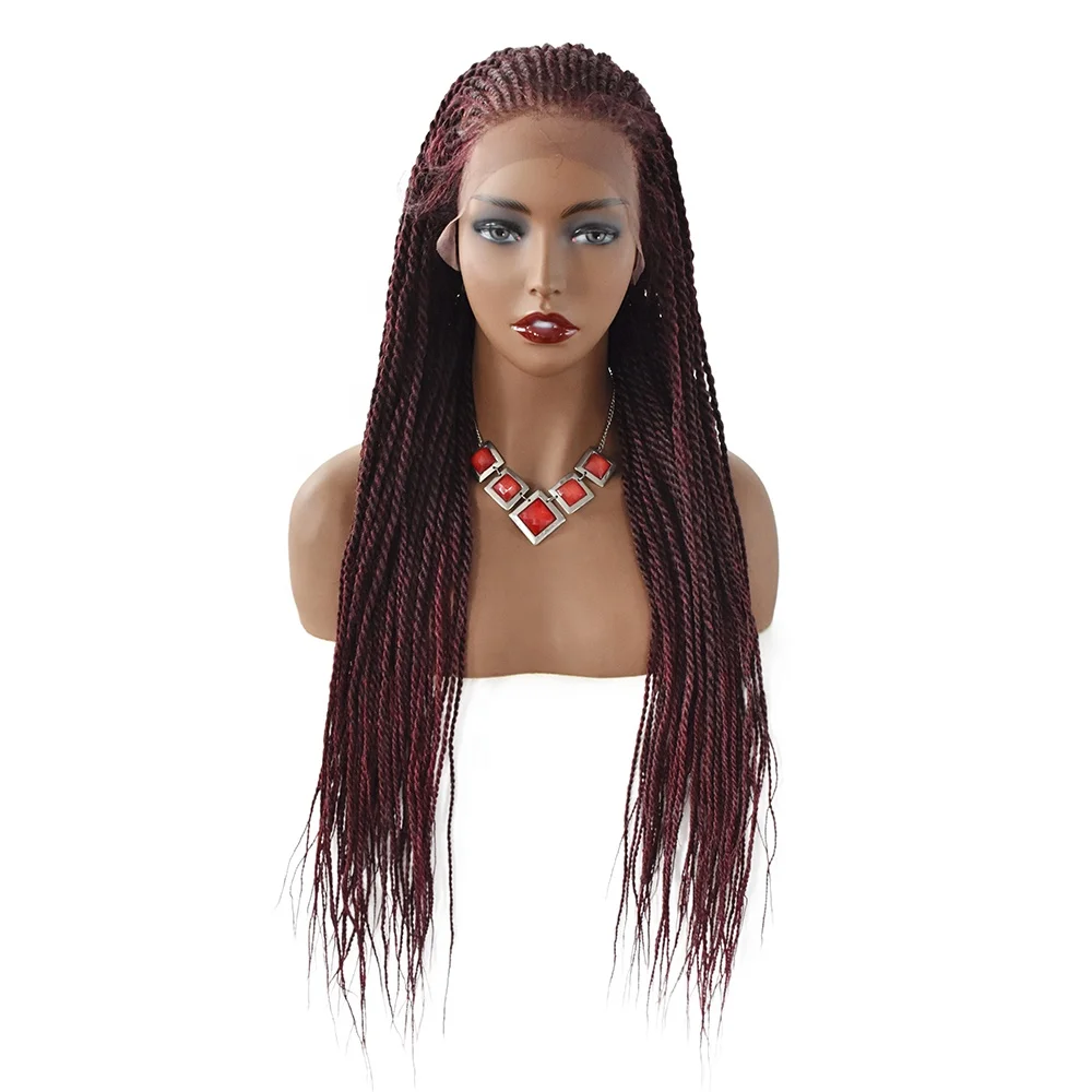 Hot Popular Box Braid Frontal Wig Handmade Synthetic Hair African Twist Braided Lace Front Women Wigs with Baby Hair
